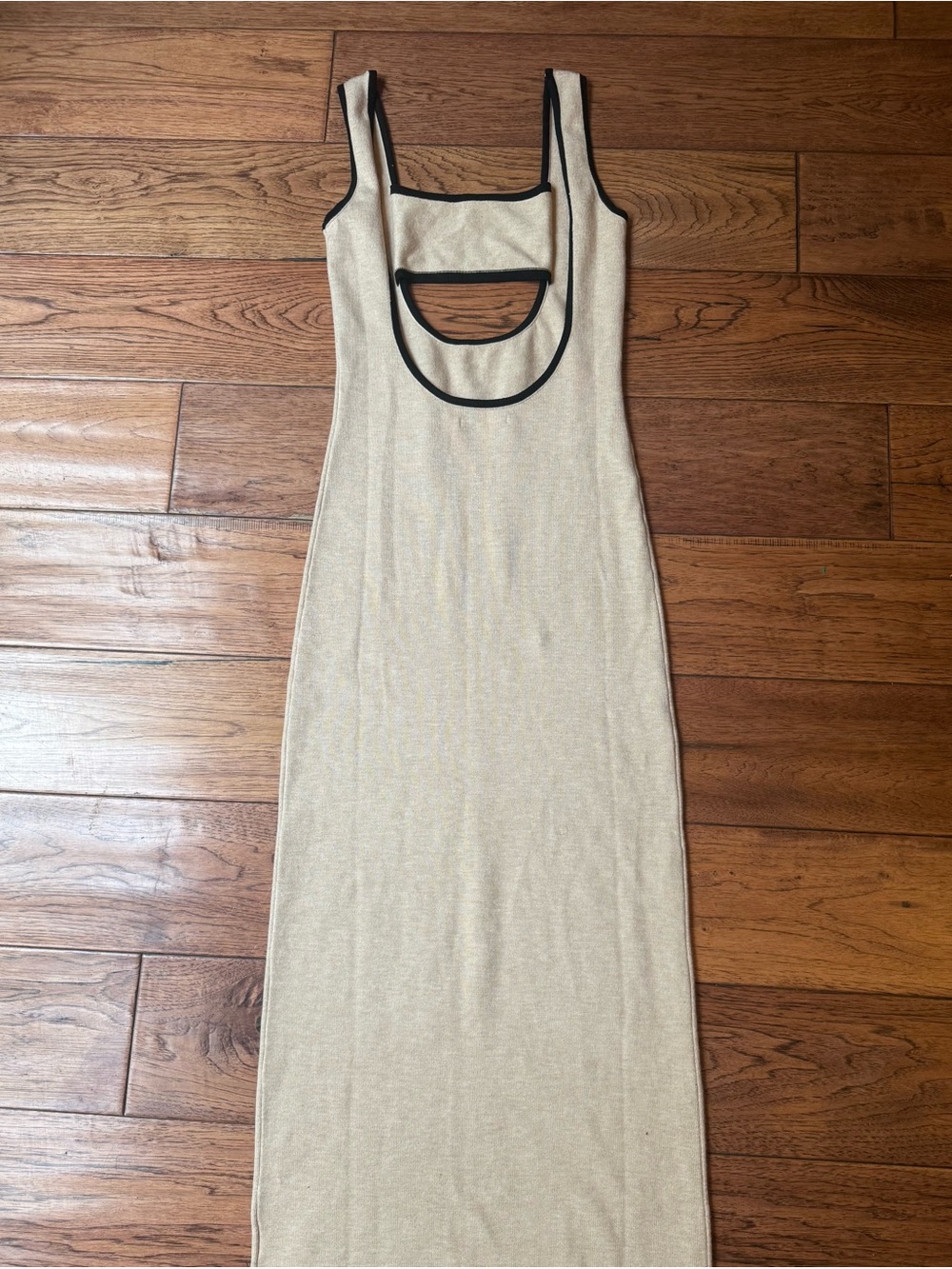 Peppermayo Exclusive Lost In Paris Knit Maxi Dress Tapioca Beige / Black. XS/S